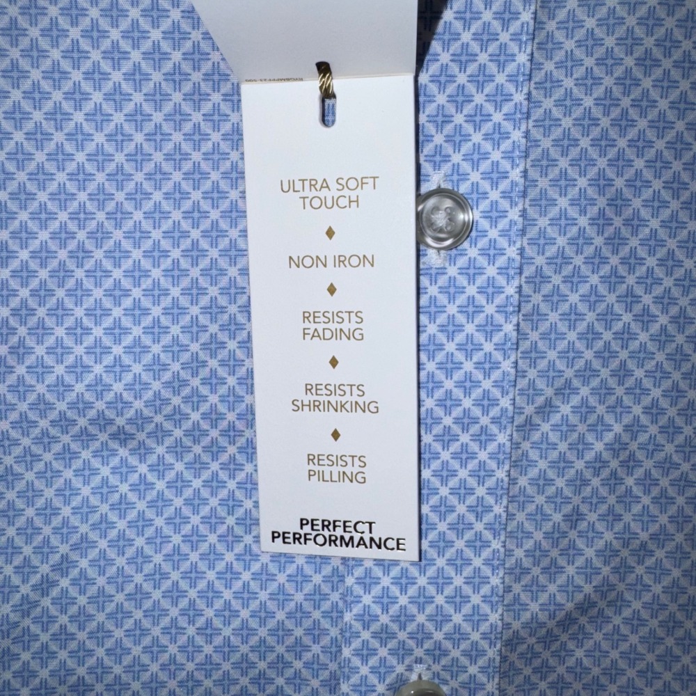 Roundtree & Yorke Gold Label Shirt Mens Non-Iron Geometric Blue 3XB NEW - Picture 4 of 8